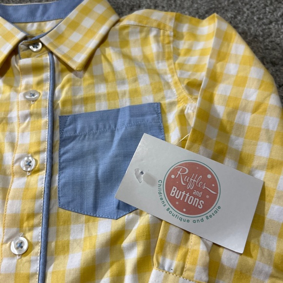 Rugged butts shirt boys 2T yellow white button down checkered plaid classic - Picture 3 of 9